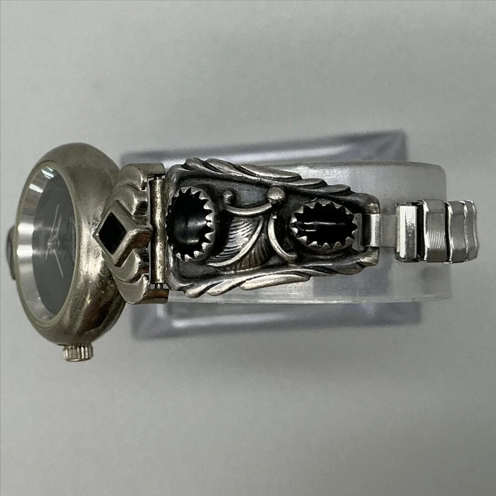 Lucoral Diamond Womens Watch 24mm Sterling Stamped Onyx Watch Tips New Battery